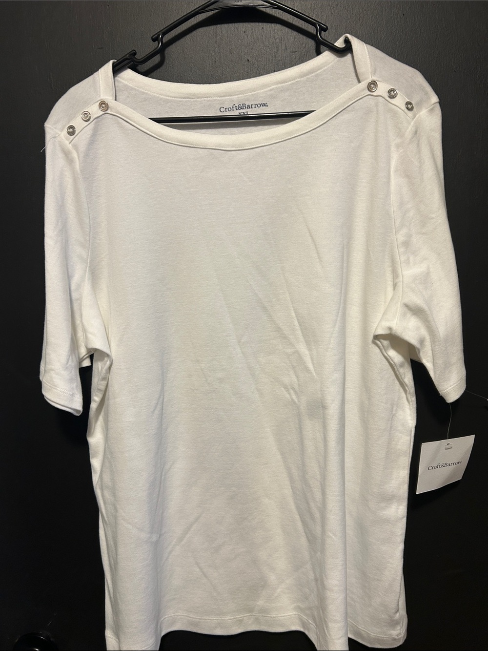 croft & barrow White Short-Sleeve Button-Shoulder Tee